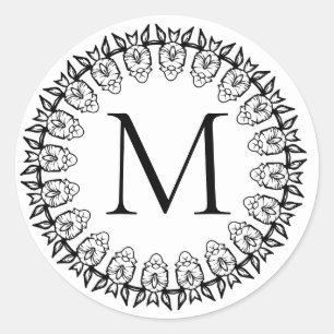 Black White Initial Monogram Mandala Sticker Seal