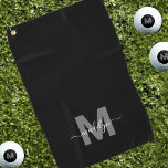 Black White Initial Name Monogram Golf Towel<br><div class="desc">Create Your Own Personalised Custom Black Modern Script Name Monogram Golf Towel. This chic, feminine golf towel features a stylish monogram design with a flat white initial on a sleek black background and a classic black script name for a personalised touch. Printed on one side, this towel adds a unique...</div>