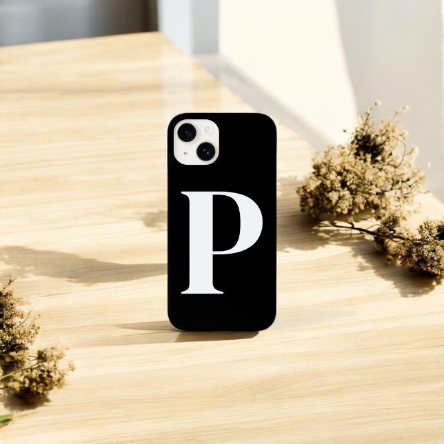 Black White Initial Personalised Monogram Design  iPhone Case (Creator Uploaded)