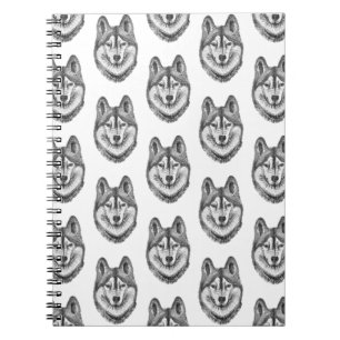 Black & White Ink & Watercolor Siberian Husky Notebook