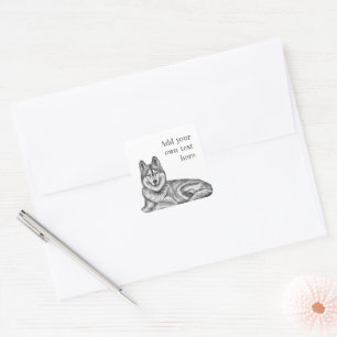 Black & White Ink & Watercolor Siberian Husky Square Sticker