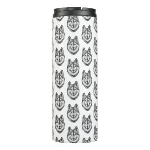 Black & White Ink & Watercolor Siberian Husky Thermal Tumbler