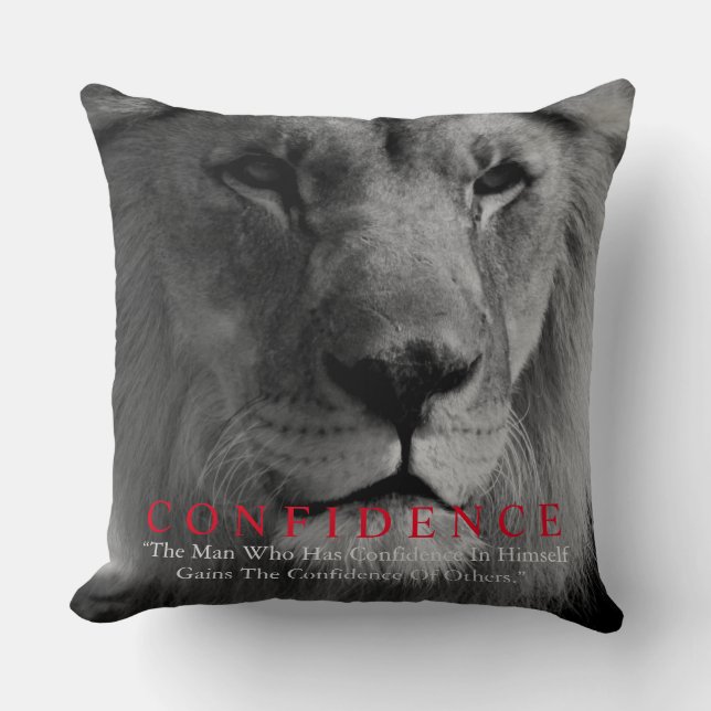 Black White Inspirational Confidence Lion Cushion (Front)