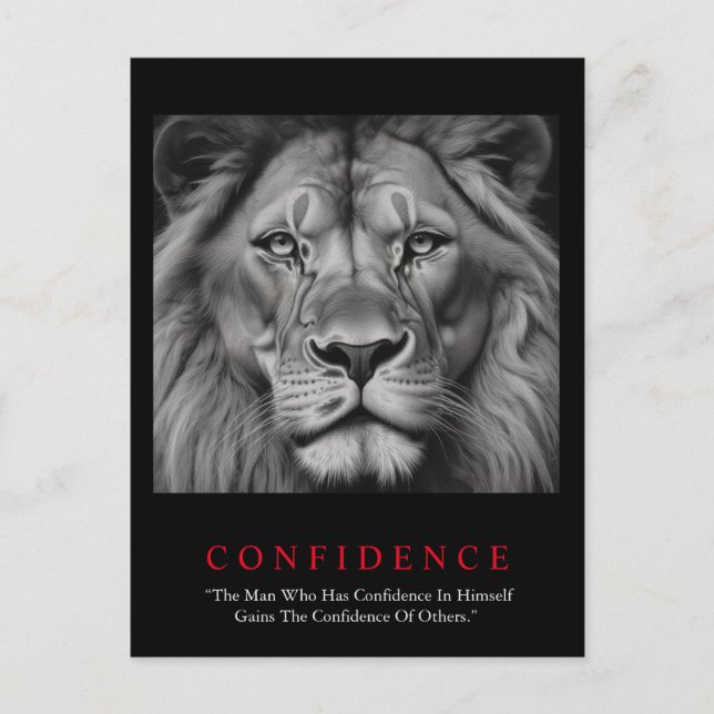 Black White Inspirational Confidence Lion Postcard (Front)