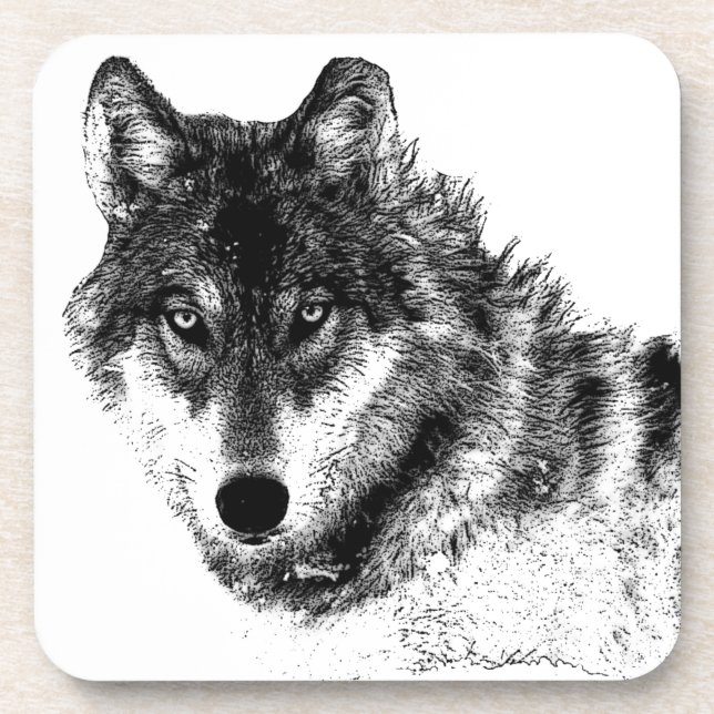 Black White Inspirational Wolf Eyes Coaster (Front)