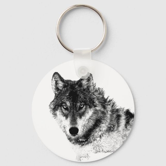 Black White Inspirational Wolf Eyes Key Ring (Front)