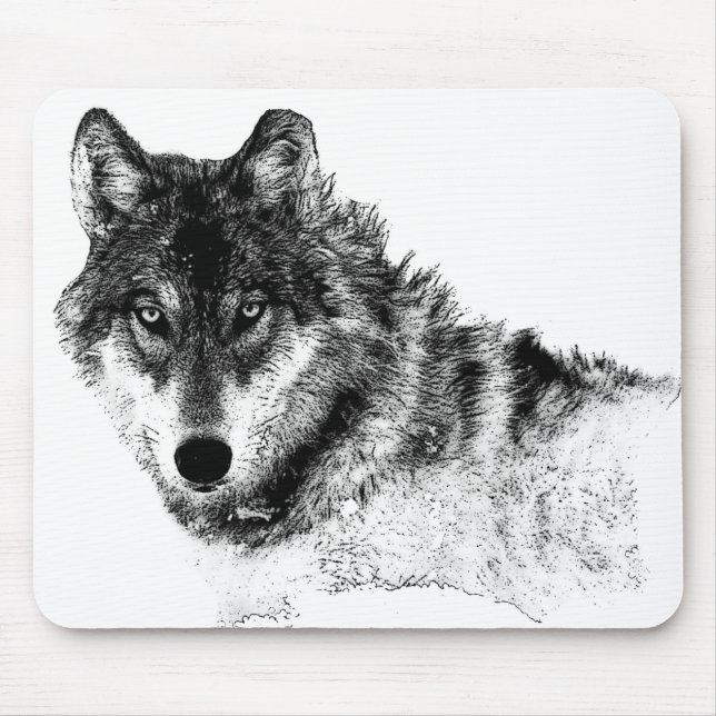Black White Inspirational Wolf Eyes Mouse Pad (Front)