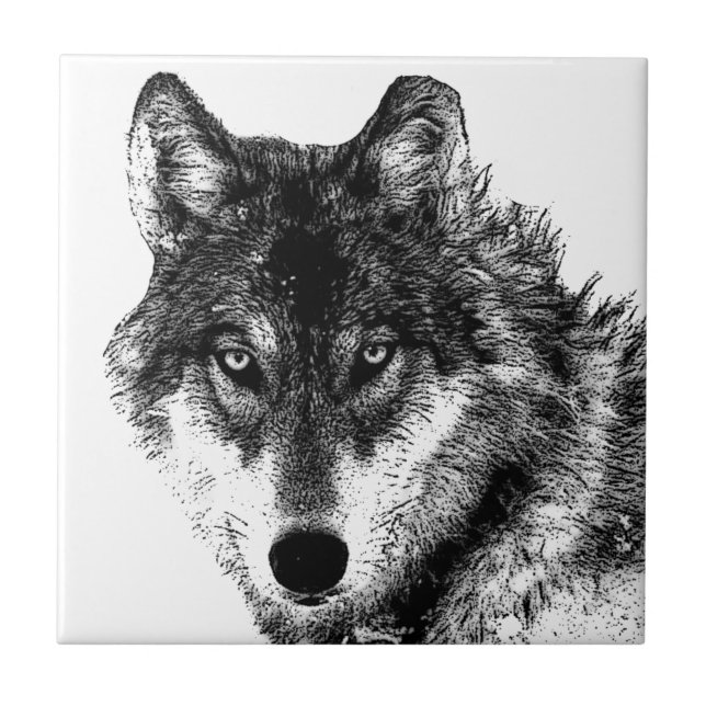 Black White Inspirational Wolf Eyes - Wild Animals Tile (Front)