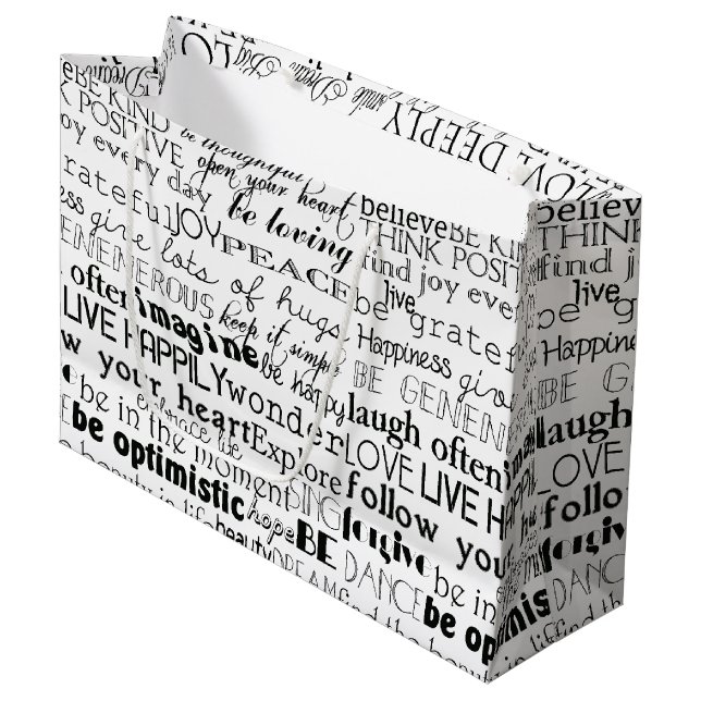 Black White Inspirational Words Christmas Large Gift Bag (Front Angled)