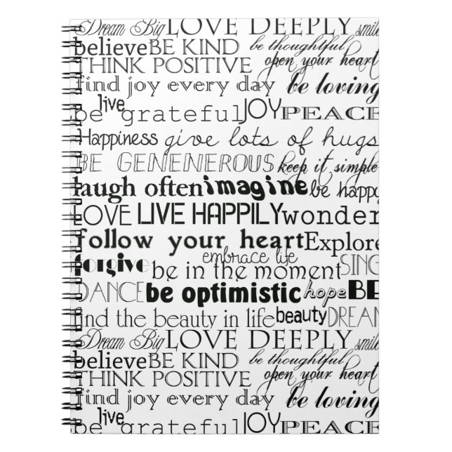 Black White Inspirational Words Christmas Notebook (Front)