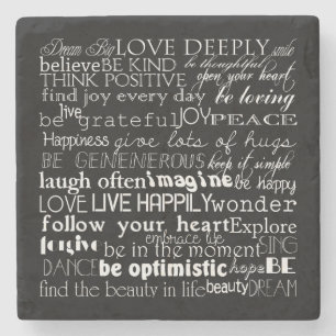 Black White Inspirational Words Stone Coaster