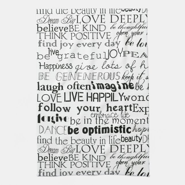 Black White Inspirational Words Tea Towel (Vertical)