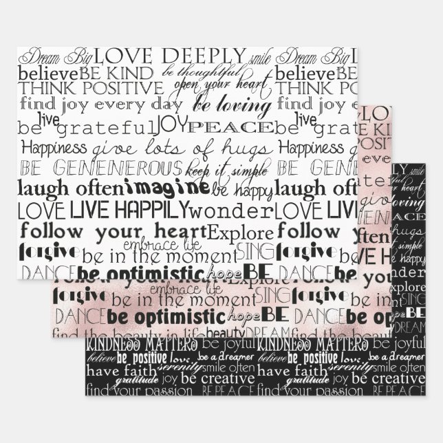 Black White Inspirational Words Wrapping Paper Sheet (Set)