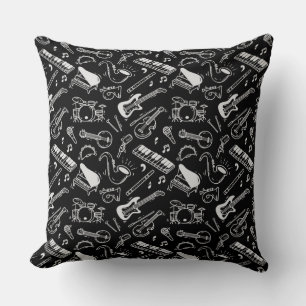 Black & White Instruments Pattern Cushion