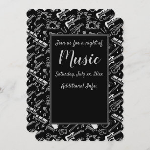 Black & White Instruments Pattern Invitation