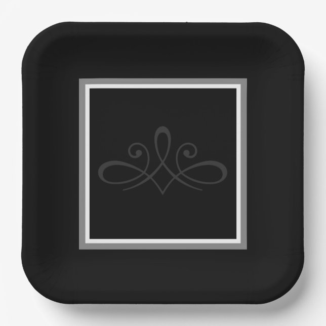 Black & white invitation paper plate (Front)
