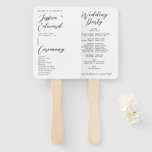 Black White Itinerary Wedding Ceremony Program Hand Fan