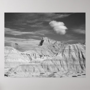 Black & White Jagged Peaks in the Badlands 16x20 Poster