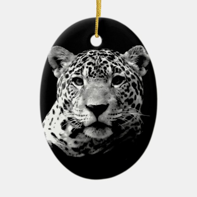 Black & White Jaguar Ceramic Tree Decoration (Front)