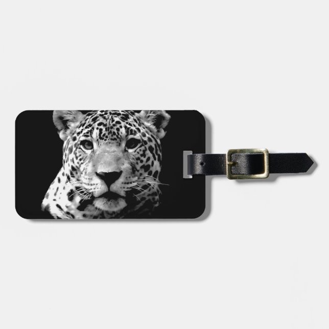 Black & White Jaguar Luggage Tag (Front Horizontal)