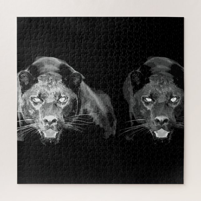 Black & White Jaguar - Wild Animals Big Cats Jigsaw Puzzle (Vertical)
