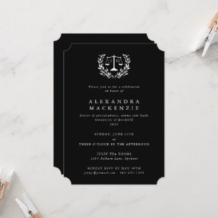 Black+White JD Law Scales Laurel Wreath Party Invi Invitation