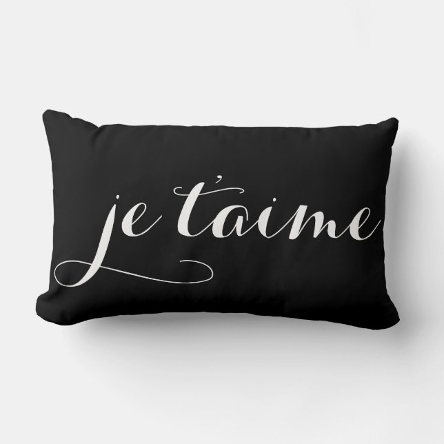 Black & White Je T'aime French Calligraphy Pillow (Front)