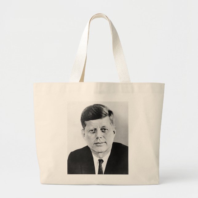 Black & White JFK John F. Kennedy Large Tote Bag (Front)