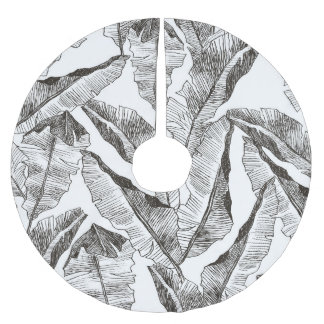 Black White Jungle: Tropical Plant Pattern Brushed Polyester Tree Skirt