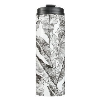 Black White Jungle: Tropical Plant Pattern Thermal Tumbler