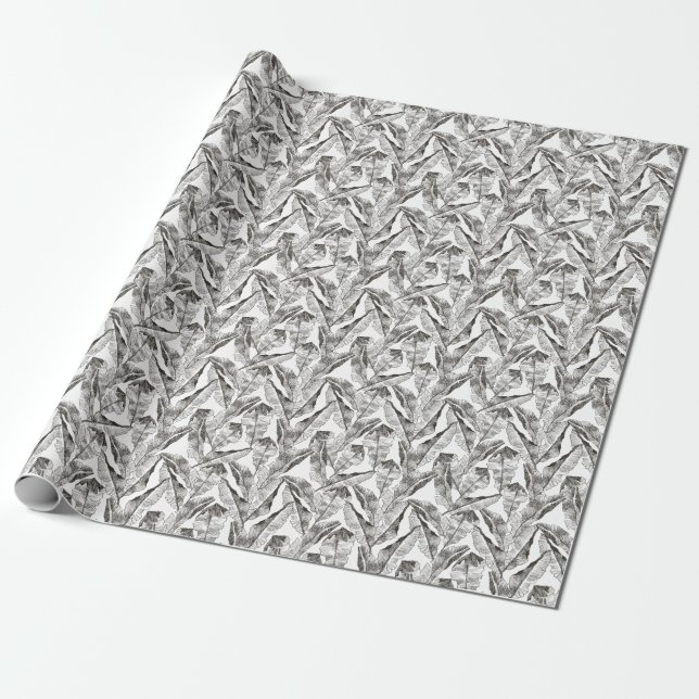 Black White Jungle: Tropical Plant Pattern Wrapping Paper (Unrolled)