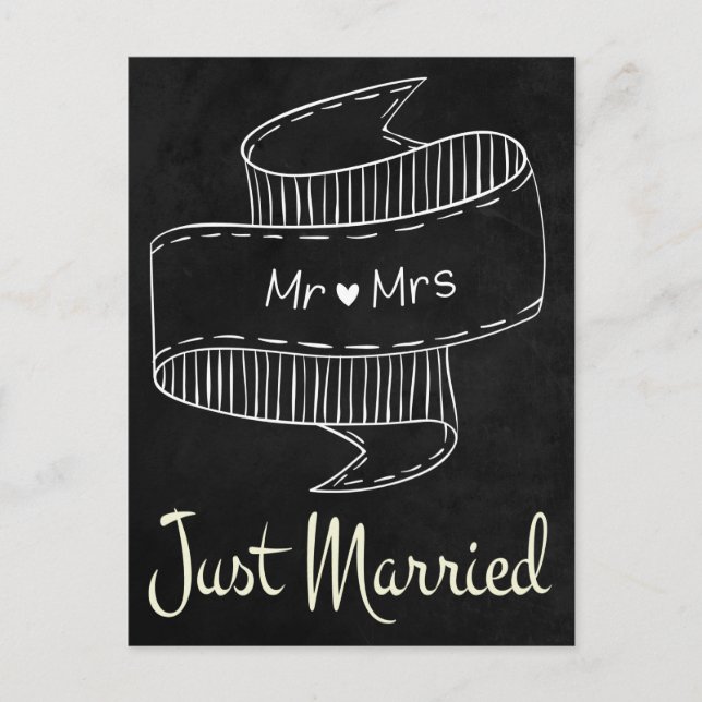 Black & White Just Married Chalkboard Wedding Announcement Postcard (Front)