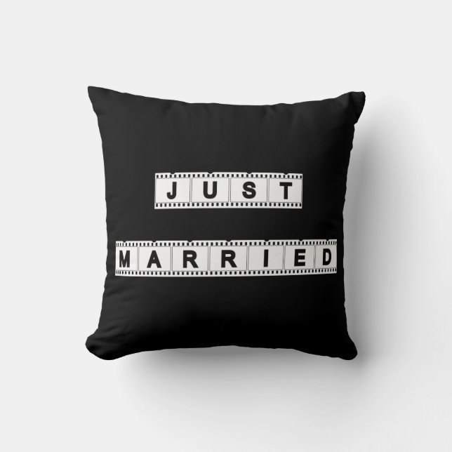 Black White Just Married Cushion (Front)