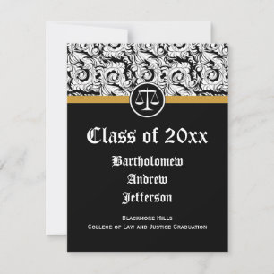 Black/White Justice Scales Law School Graduation Invitation