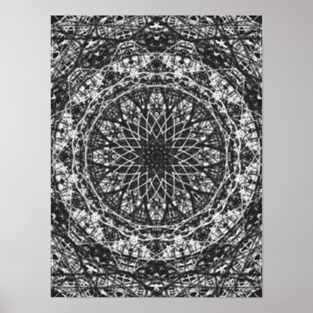 black white kaleidoscope pattern poster (Front)