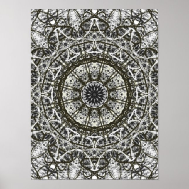 black white kaleidoscope pattern poster (Front)