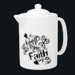 Black & White Keep the Faith Graffiti Teapot<br><div class="desc">A retro hippie style "Keep the Faith" teapot with grunge lettering and illustrated with graffiti butterflies,  dotted hearts and other details! Butterflies and hearts original art.</div>