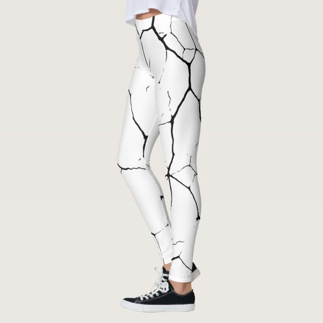 Black White kintsugi pattern Leggings (Left)