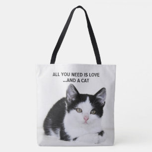 Black White Kitten All Over Print Tote Bag