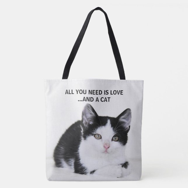 Black White Kitten All Over Print Tote Bag (Front)