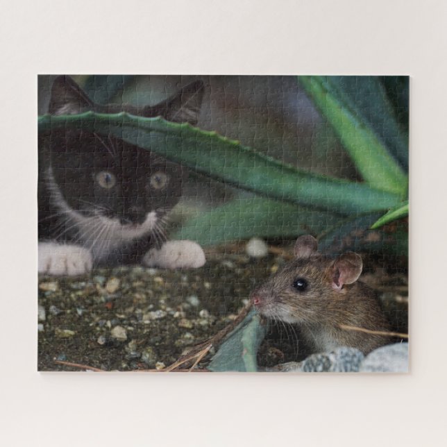 Black & White Kitten with Mouse Jigsaw Puzzle (Horizontal)