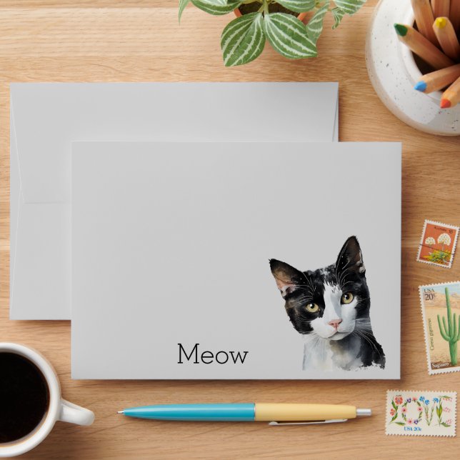 Black White Kitty Cat Envelope (Desk)