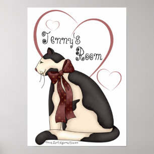 Black & White Kitty Cat w/Hearts Poster