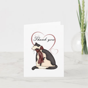 Black & White Kitty Cat w/Hearts Thank You Card