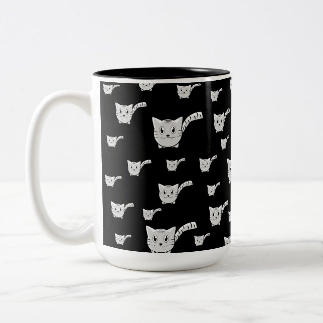 Black & White Kitty Pattern Two-Tone Coffee Mug (Left)