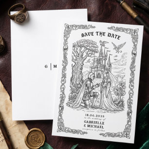 Black White Knight Bride Castle Gothic Wedding Save The Date