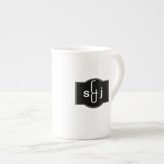 Black White Label Monogrammed Bone China Mug
