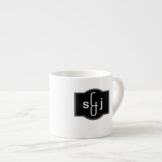 Black White Label Monogrammed Espresso Cup (Front Right)