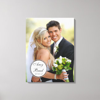 Black White Label Wedding Photo Keepsake Canvas