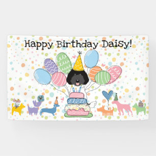 Black White Labradoodle Dog Birthday Party Banner